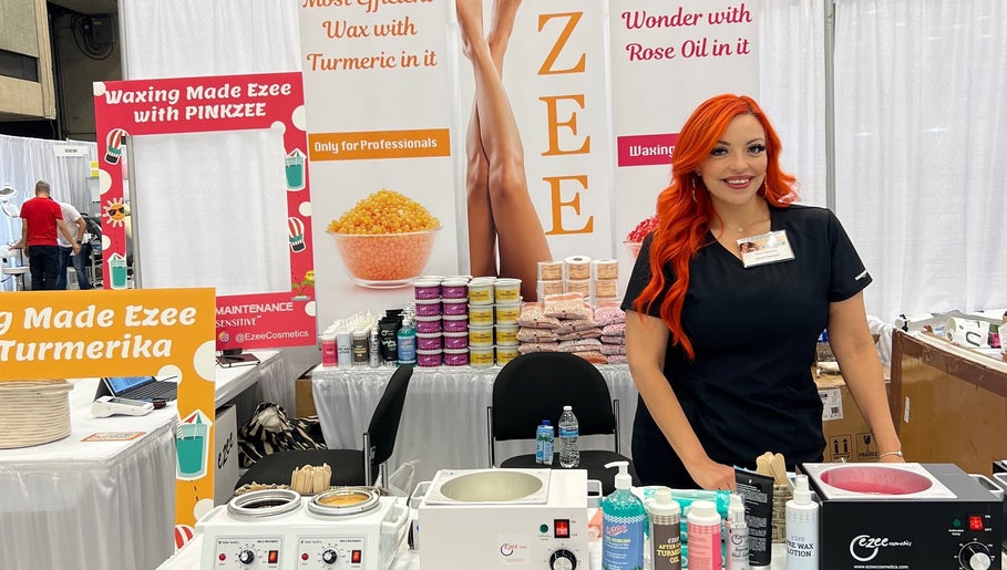 Professional waxing setup at Waxed by Jan, featuring vibrant products in El Paso, Texas, US.