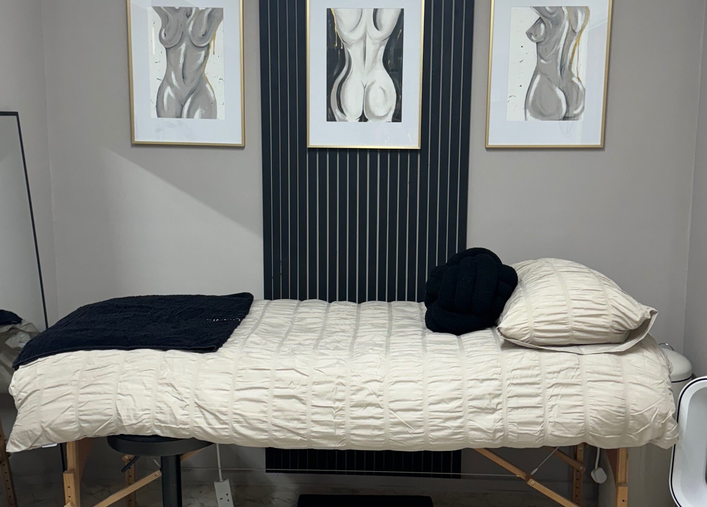 Elegant treatment room at Nailed by Lish, featuring cozy decor in Sudbury, England, GB.