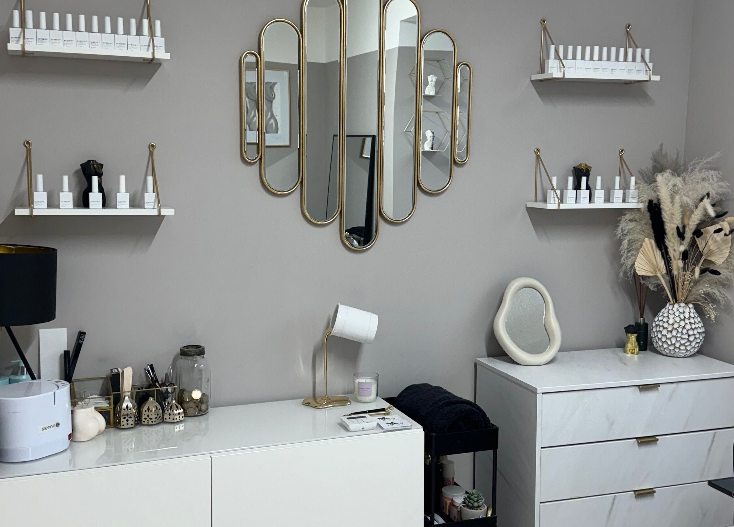 Elegant interior of Nailed by Lish, featuring stylish decor and nail products in Sudbury, England, GB.