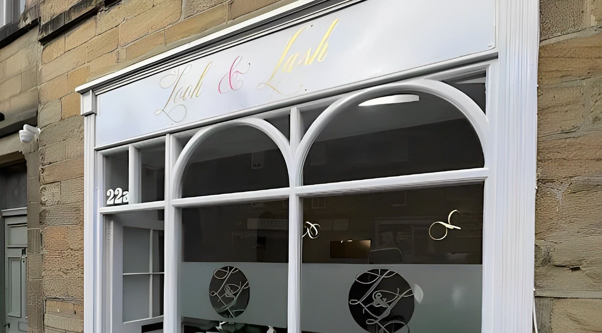 Look and Lash entrance with elegant signage at 22A Alnwick, England, GB.