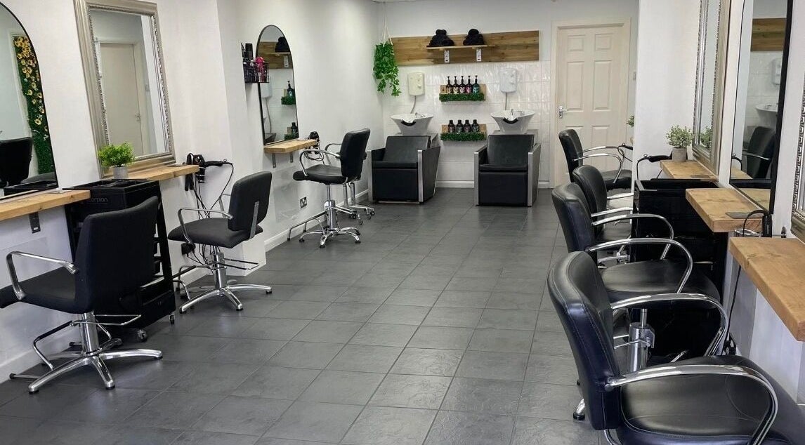 Modern, elegant salon interior at The Salon His and Hers Broughton Astley, Broughton Astley, England, GB.