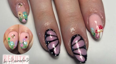 Creative nail art with butterfly and floral designs by Beauty By Alexandra, Basildon, England, GB.