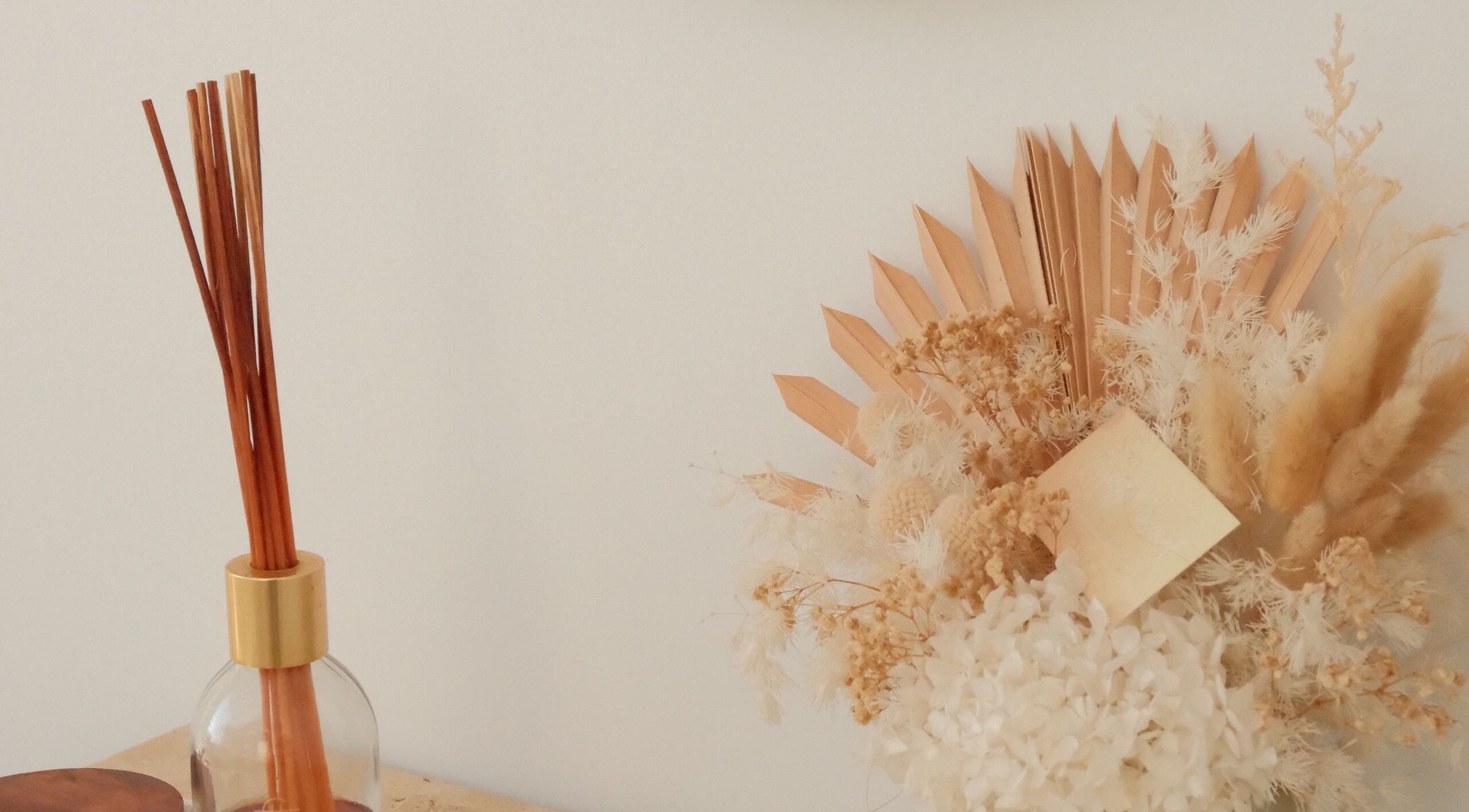 Elegant diffuser and dried floral arrangement at MP Lash Artistry, Narellan, New South Wales, AU.