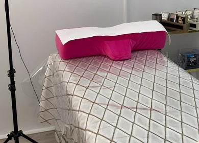 Lash Nook's elegant beauty setup with a pink pillow in Cape Town, Western Cape, ZA.