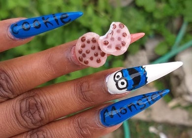 Creative cookie-themed nail art at Cialeyah Beauty Bar, St Peter’s, Sint Maarten, SX.