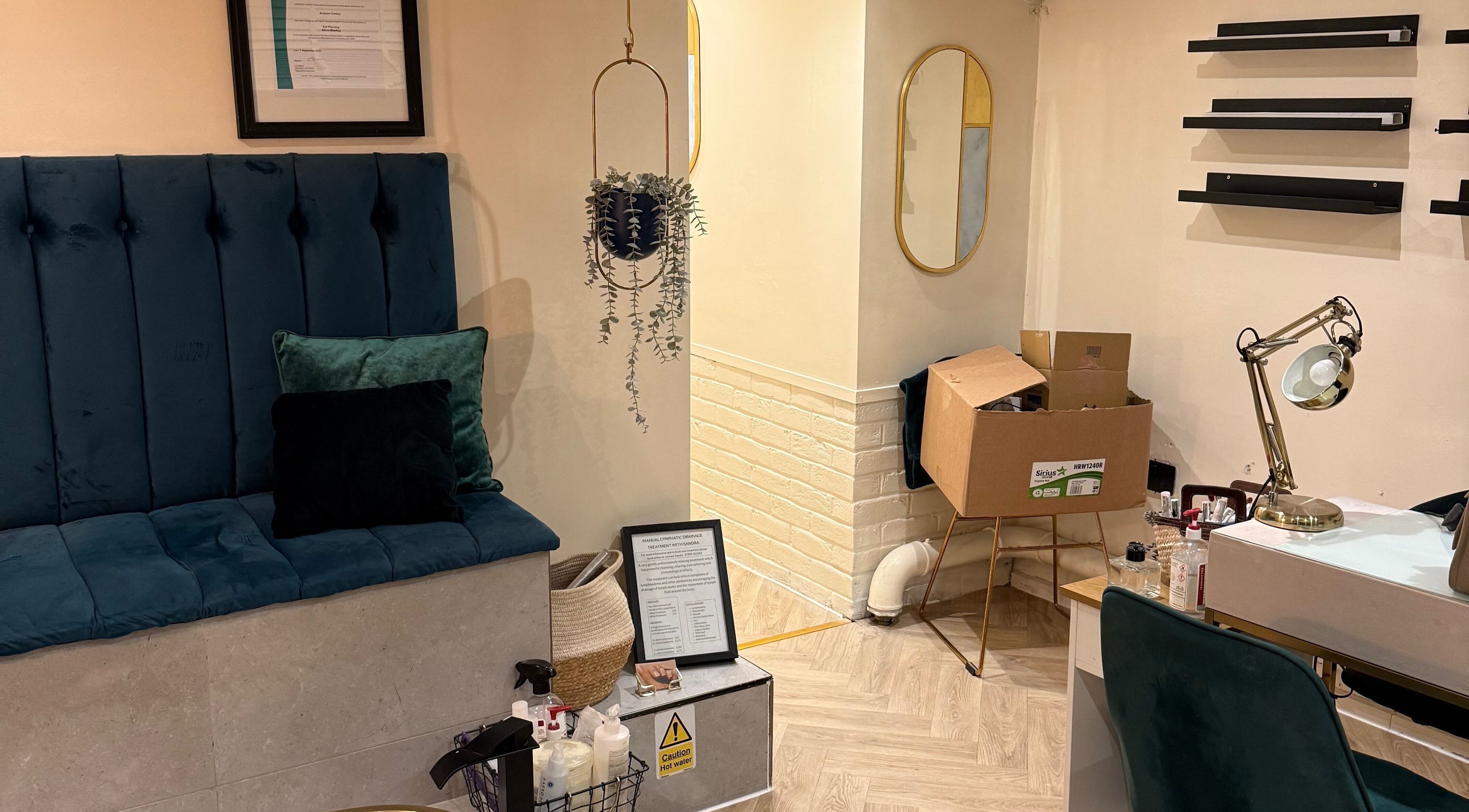 Chic interior of Yatton Beauty Room in Yatton, England, GB featuring plush seating and stylish decor.