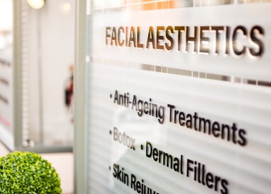 YSC Bournemouth & Online Clinic window showcasing facial aesthetic services in Bournemouth, England, GB.