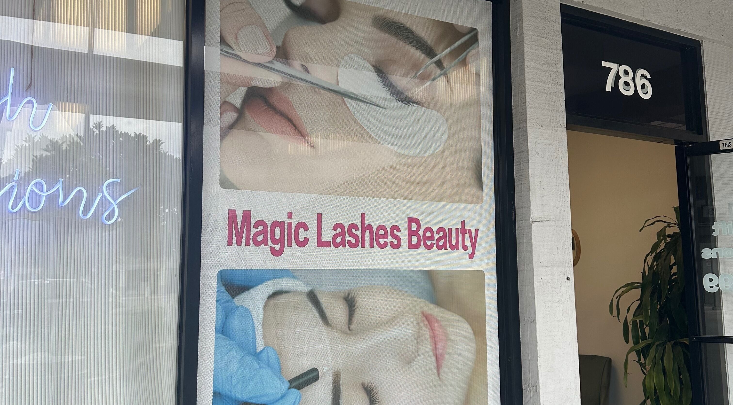 Magiclash Brea exterior showing beauty treatments signage in Brea, California, US.