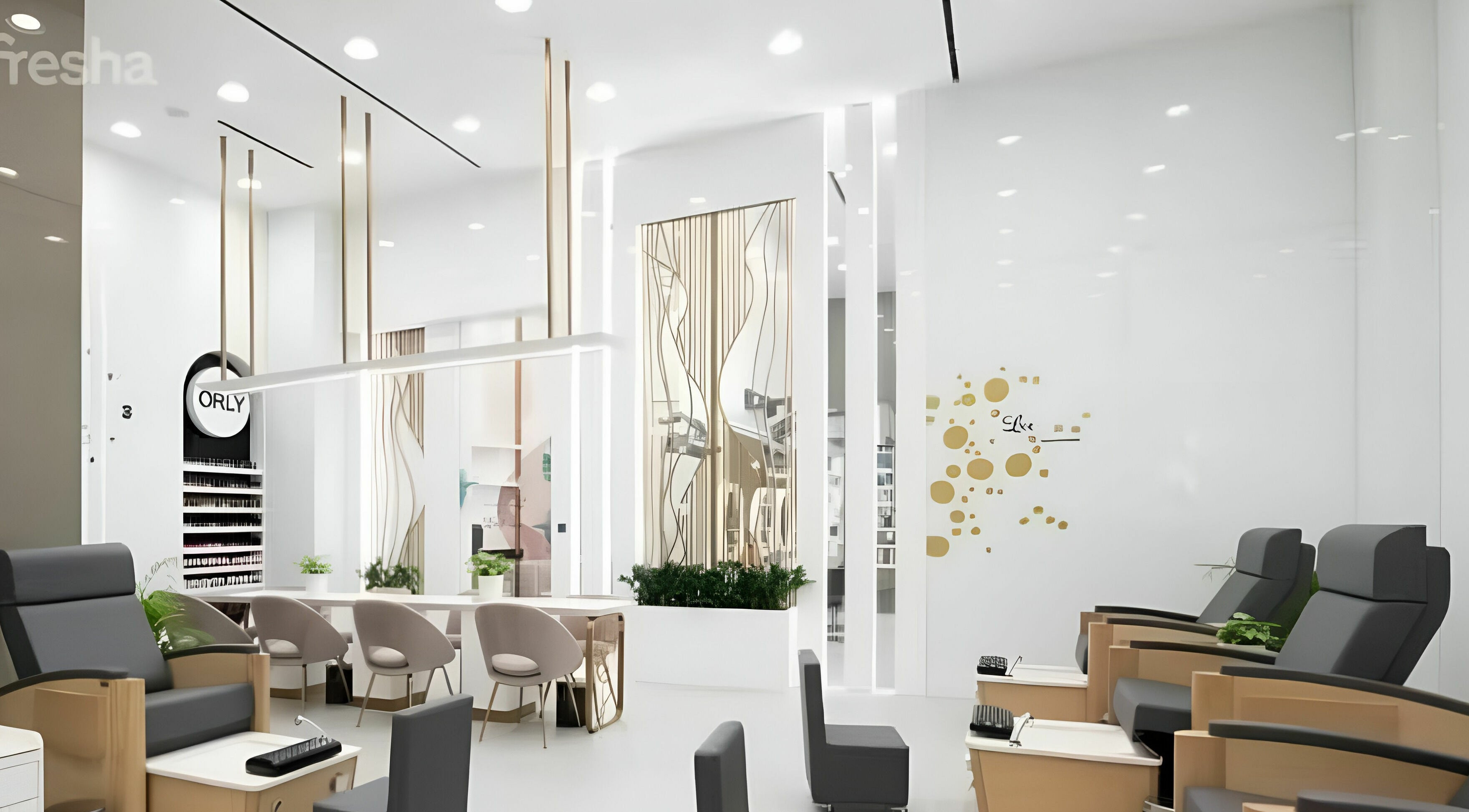 Modern interior of WOW Beauty Salon - Nakheel Mall, Dubai, AE with sleek chairs and elegant decor.