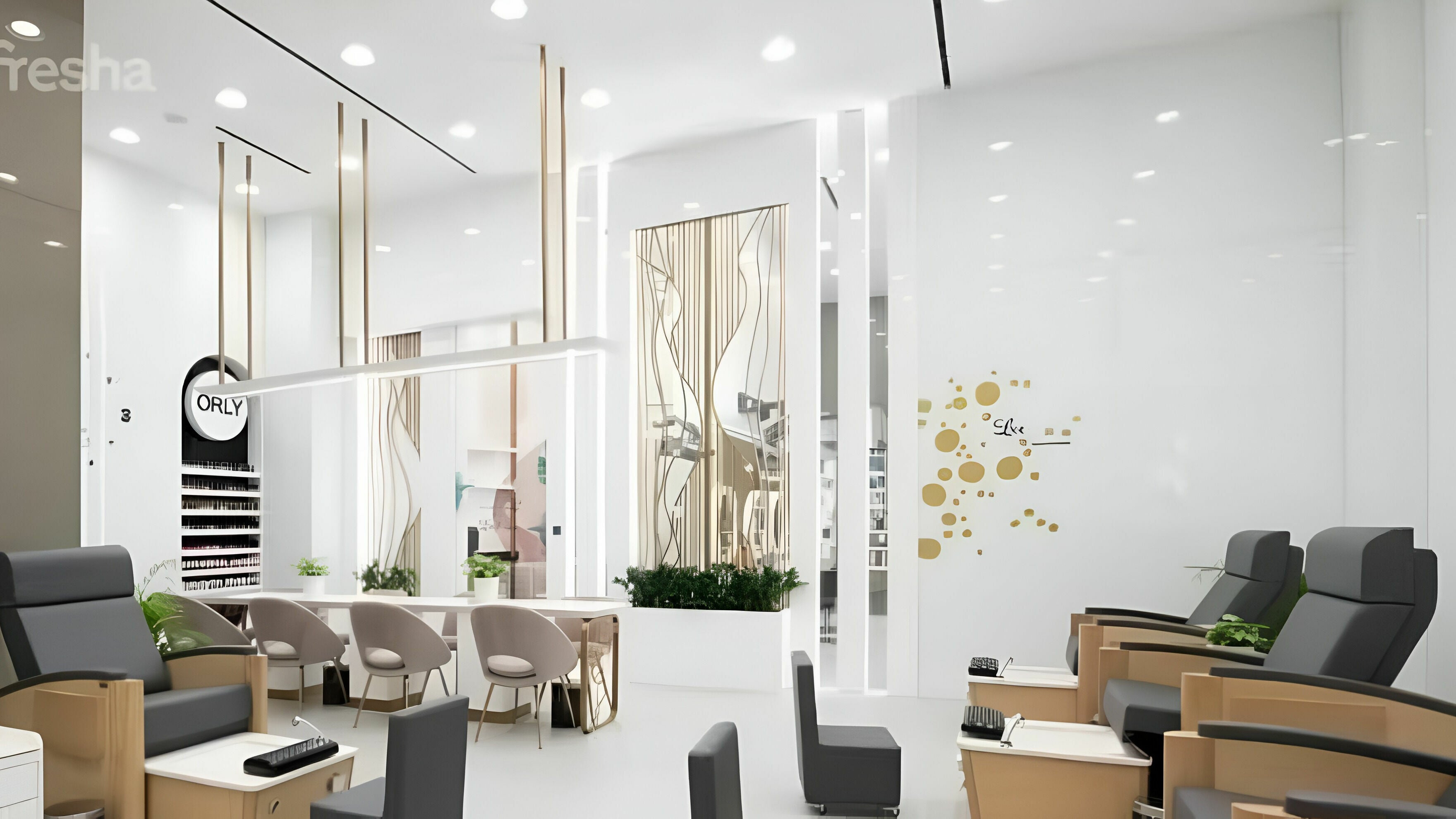 Modern interior of WOW Beauty Salon - Nakheel Mall, Dubai, AE with sleek chairs and elegant decor.