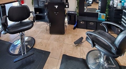 Modern styling chairs at Hair Unlimited Salon in Jacksonville, Florida, US showcasing a sleek and welcoming salon interior.