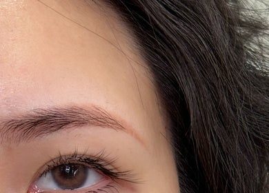 Close-up of enhanced lashes at 9AMLash, Vaughan, Ontario, CA, showcasing professional beauty services.
