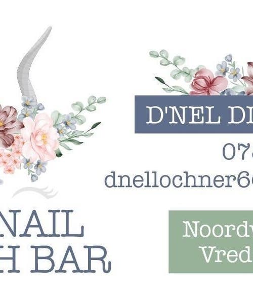 Floral logo of The Nail & Lash Bar, Vredendal, Western Cape, ZA, showcasing contact details and serene aesthetics.