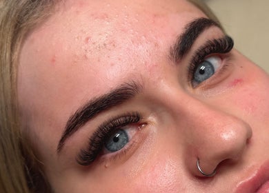 Close-up of styled eyebrows and lashes from Beauty by Chloe, Dundee, Scotland, GB.