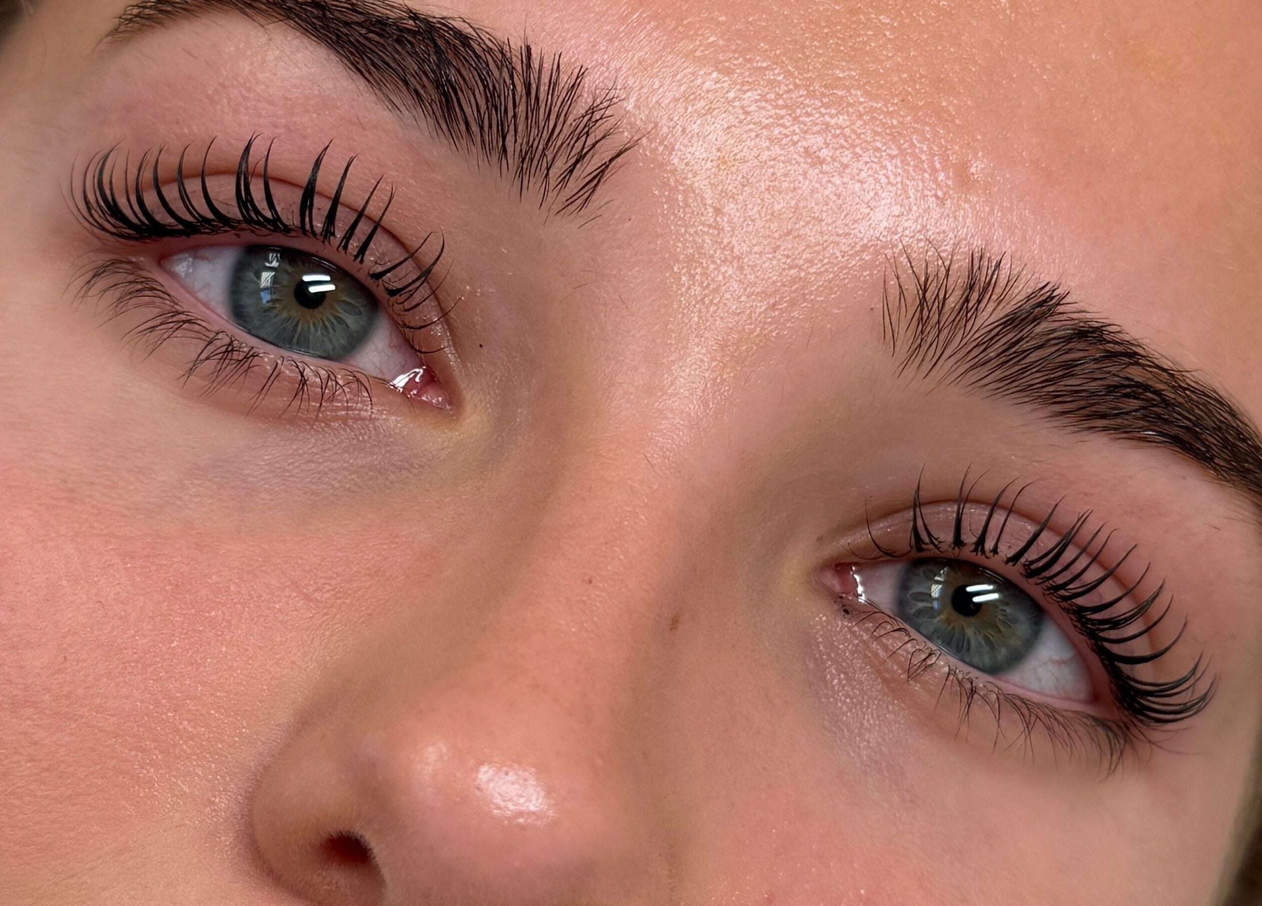 Close-up of expertly styled eyelashes and brows at Crown By Chloe, Dundee, Scotland, GB.