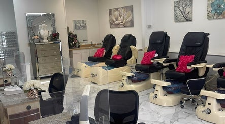 Elegant pedicure chairs at True Bella Nails Spa in Hacienda Heights, California, US exude comfort and style.