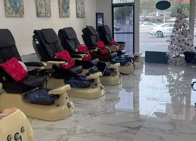 Modern pedicure chairs at True Bella Nails Spa in Hacienda Heights, California, US.