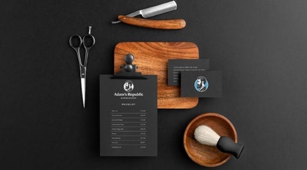 Elegant barber tools and branding at Adam's Republic | Al-Shulah, Dammam, Eastern Province, SA.
