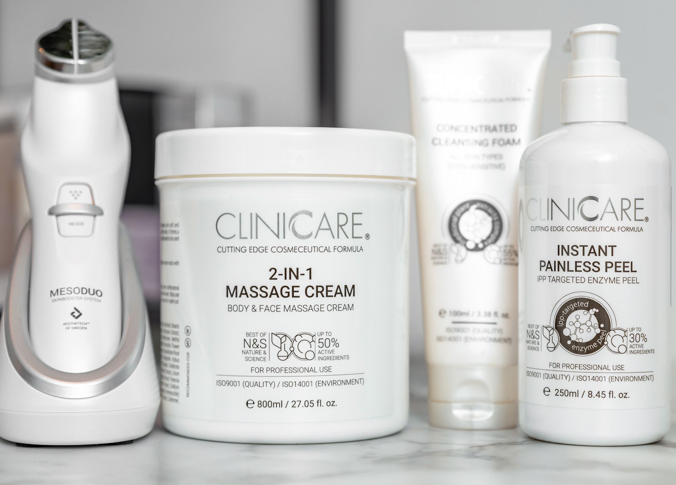 Clinicare skincare products at Relaxing Therapies Dublin 8, County Dublin, IE, showcasing massage cream and peels.