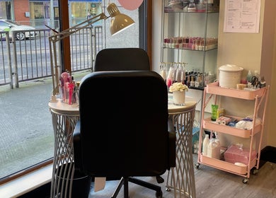 Nail service station at Blossom Beauty, Dublin, County Dublin, IE, showcasing tools and polishes.