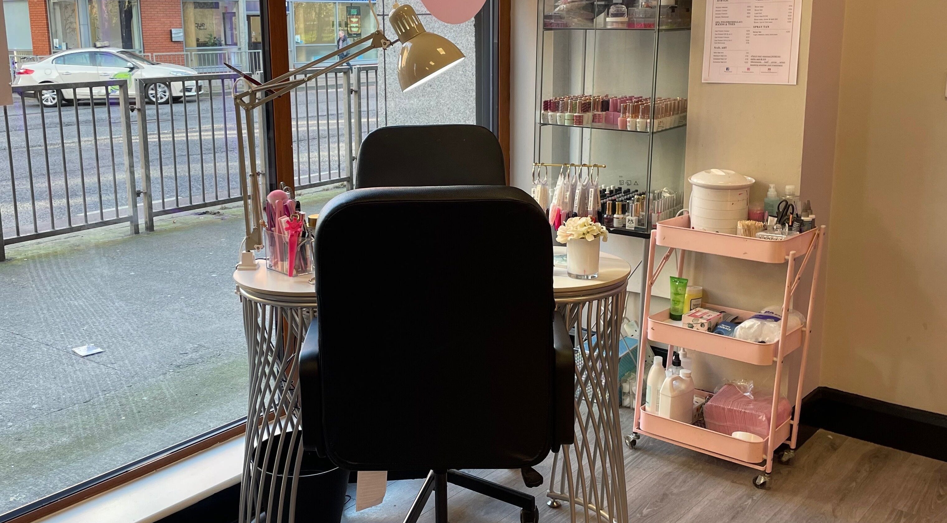 Nail service station at Blossom Beauty, Dublin, County Dublin, IE, showcasing tools and polishes.