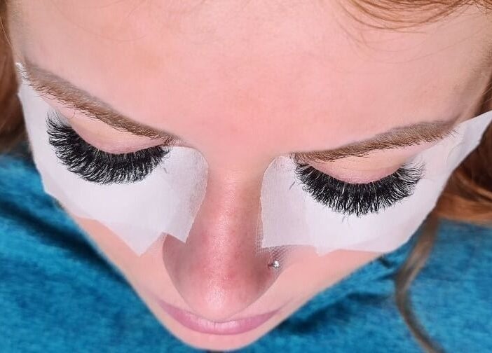 Close-up of eyelash extensions at Lashes and Beauty by Zoe Home Studio Winstanley in Wigan, England, GB.