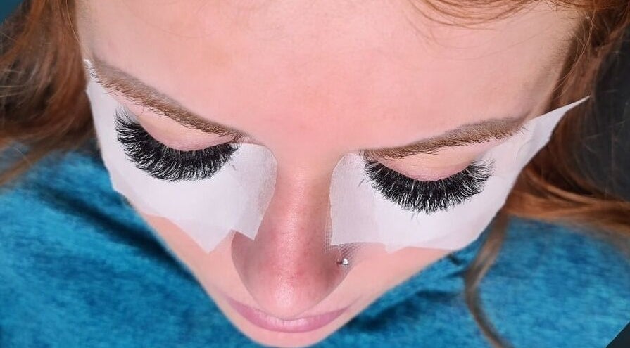 Close-up of eyelash extensions at Lashes and Beauty by Zoe Home Studio Winstanley in Wigan, England, GB.