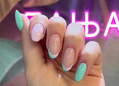 Close-up of pastel nails with unique designs at Studio Banja, Београд, RS.