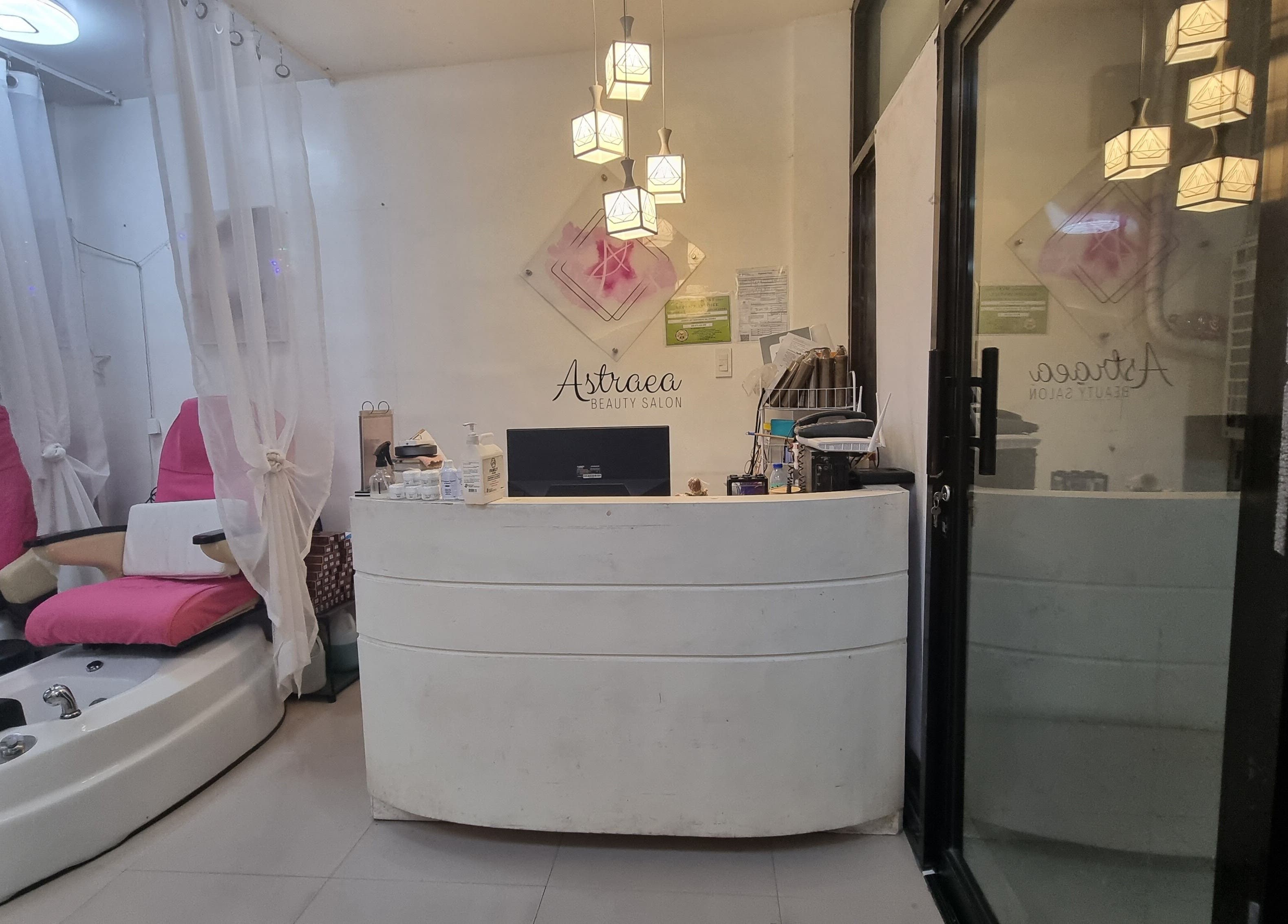 Astraea Beauty Salon reception and pedicure area in Las Pinas, Metro Manila, PH.