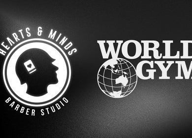 Logos of World Gym - Hearts & Minds Barber Studio in Tuggerah, New South Wales, AU.