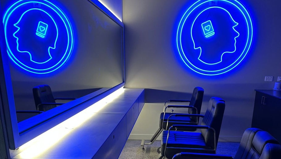 Modern beauty room at Hearts & Minds Tuggerah (World Gym), Tuggerah, New South Wales, AU, featuring neon art.