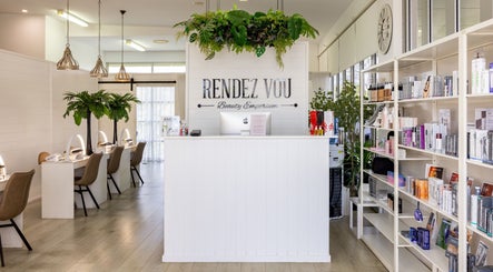 Reception of RendezVou Beauty Emporium, Hope Island, Queensland, AU showcasing chic decor and beauty products.