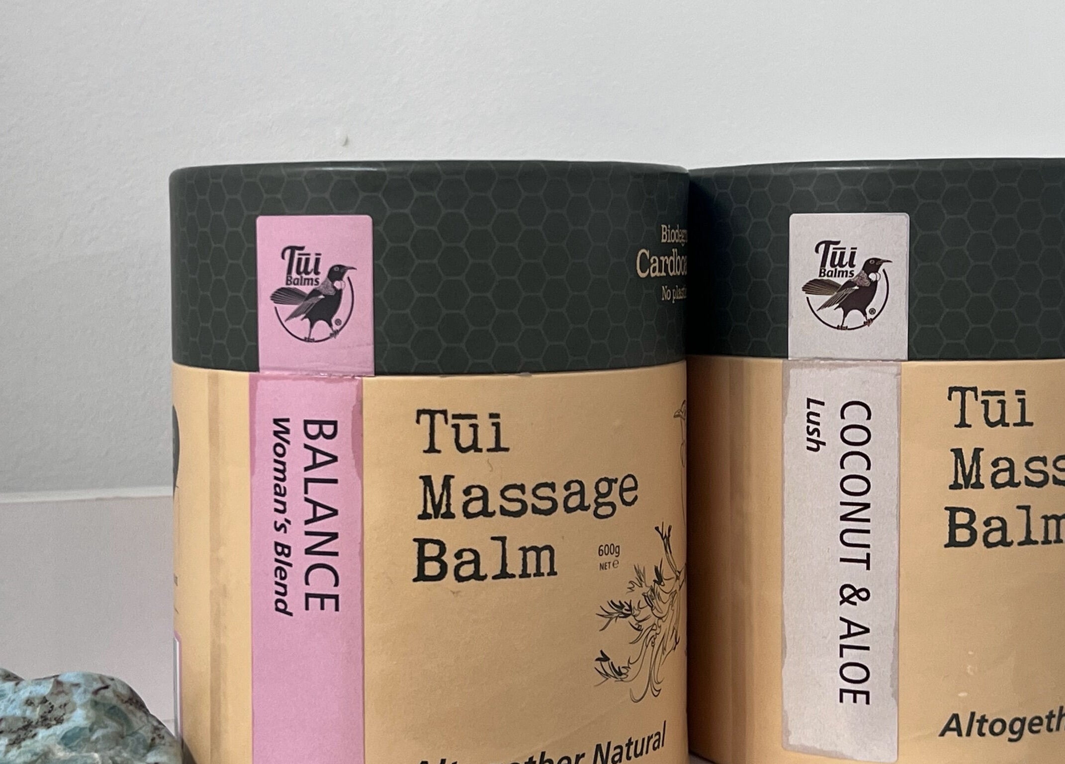 Tui Massage Balm products displayed at Divine Alchemy Winton, Winton, Southland, NZ for wellness.