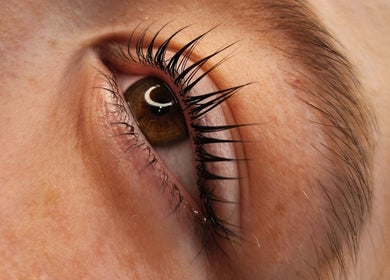Close-up of lush lashes at Beauty By Tilly, Bradford, England, GB, showcasing detailed eye makeup.