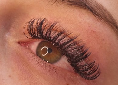 Close-up of voluminous eyelashes from Beauty By Tilly, Bradford, England, GB.