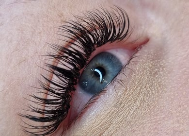 Close-up of detailed eyelash extensions at Beauty By Tilly, Bradford, England, GB.