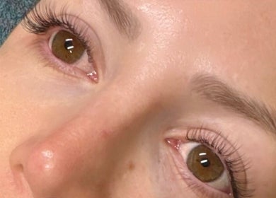 Close-up of lash extensions at Hertime Lashes, Maylands, Western Australia, AU, showcasing detailed eye enhancement.