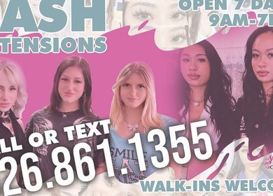 Vibrant lash extensions ad at Canny Beauty Lashes in Rosemead, California, US. Call or text for appointments.