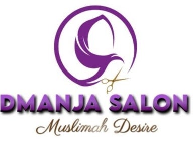 Logo of Dmanja Salon in Pendang, Kedah, MY, featuring a stylized purple headscarf and scissors.