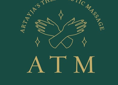Logo of Artayja’s Therapeutic Massage in Huntington Beach, California, US featuring crossed hands and stars.