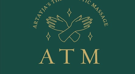 Logo of Artayja’s Therapeutic Massage in Huntington Beach, California, US featuring crossed hands and stars.