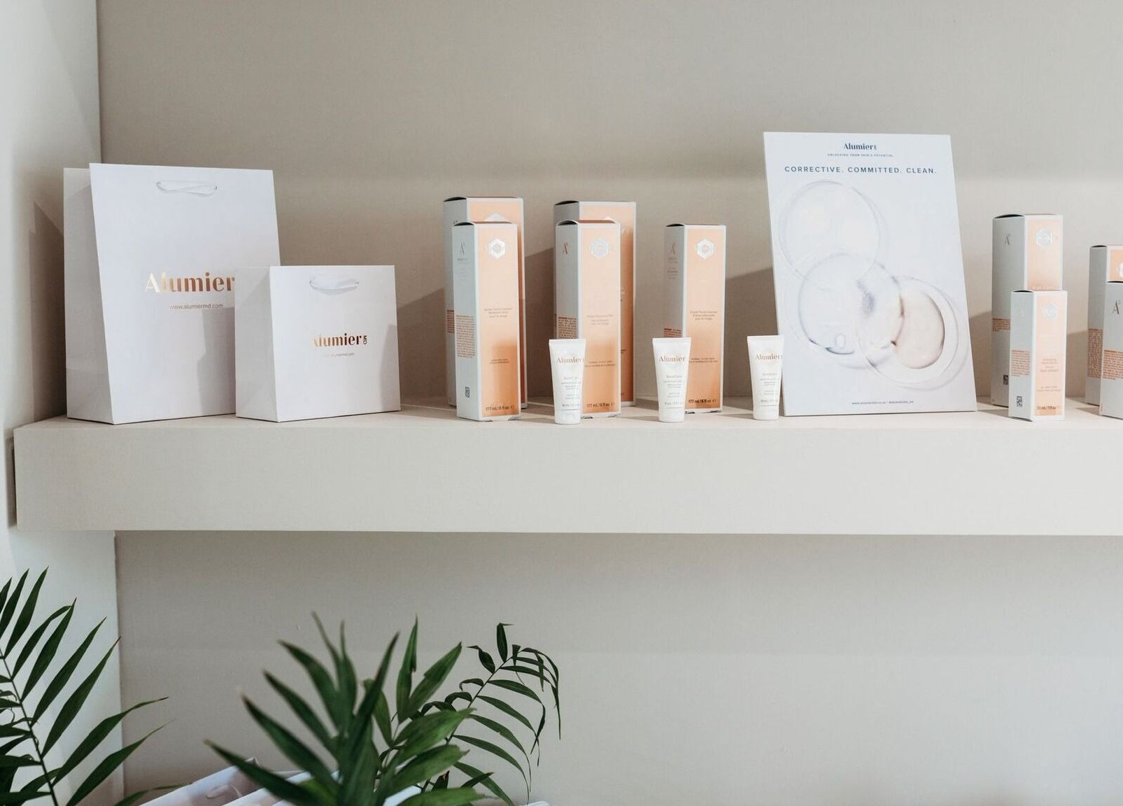 Skincare products elegantly arranged at Rachel Abbie (RA) Aesthetics HQ in Lelant, England, GB.
