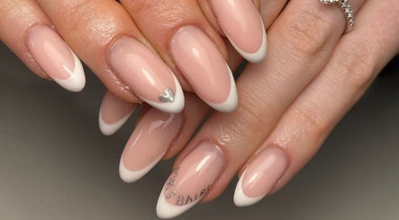 Acrylic French nails with heart detail by Nails by Lauren M, Morpeth, England, GB.