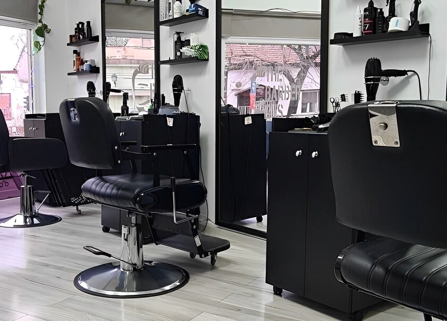 Interior view of The Barber Gus showing stylish chairs and setup in Novi Sad, Vojvodina, RS.