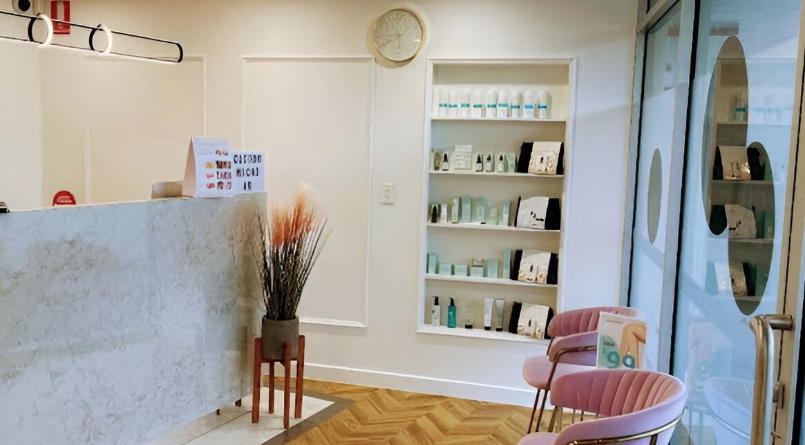 Chic interior of Crystal’s Lash & Brow Art, West End, Queensland, AU, featuring modern decor and comfortable seating.