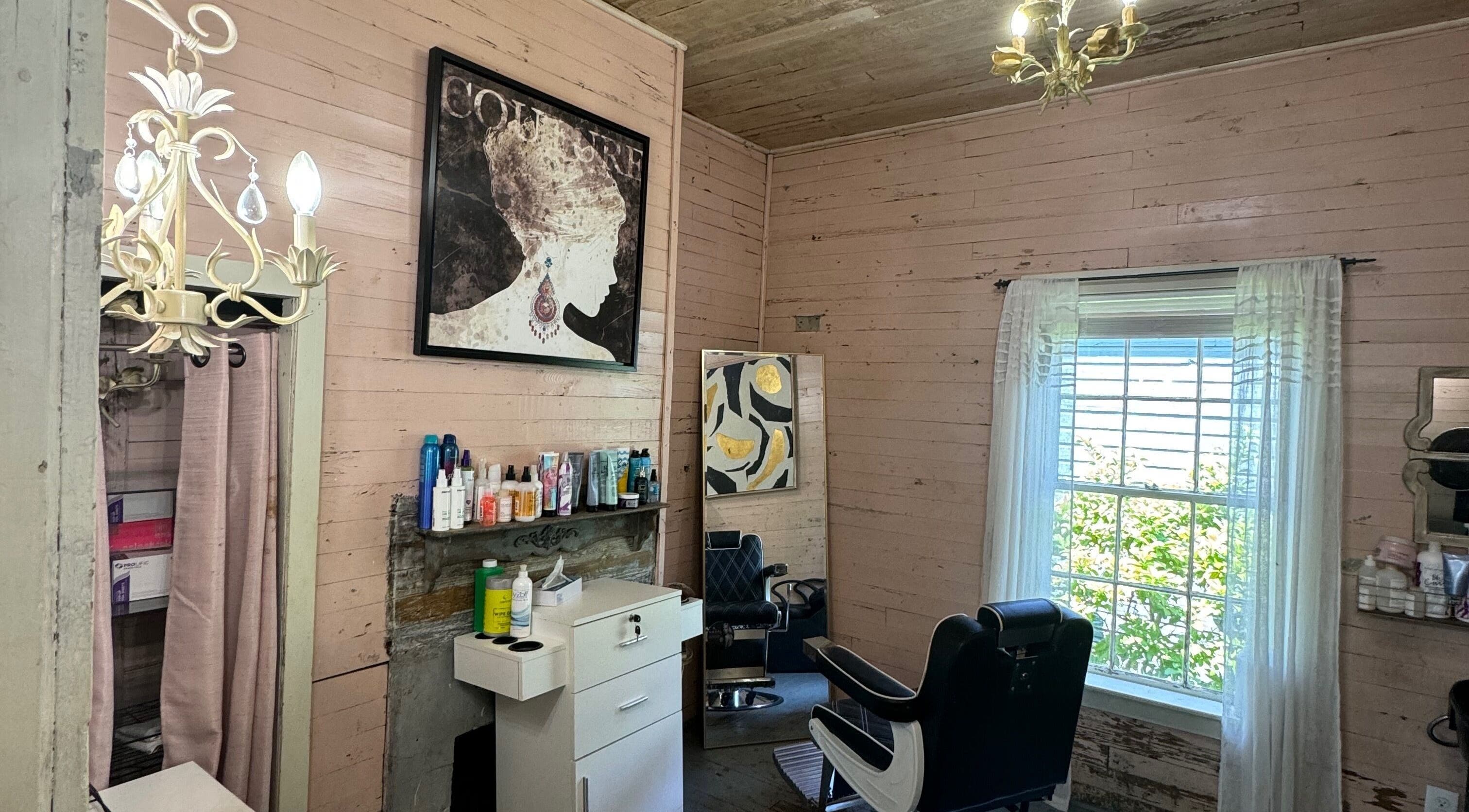 Elegant vintage salon at The Bearded Lady Salon, Fernandina Beach, Florida, US with classic decor.
