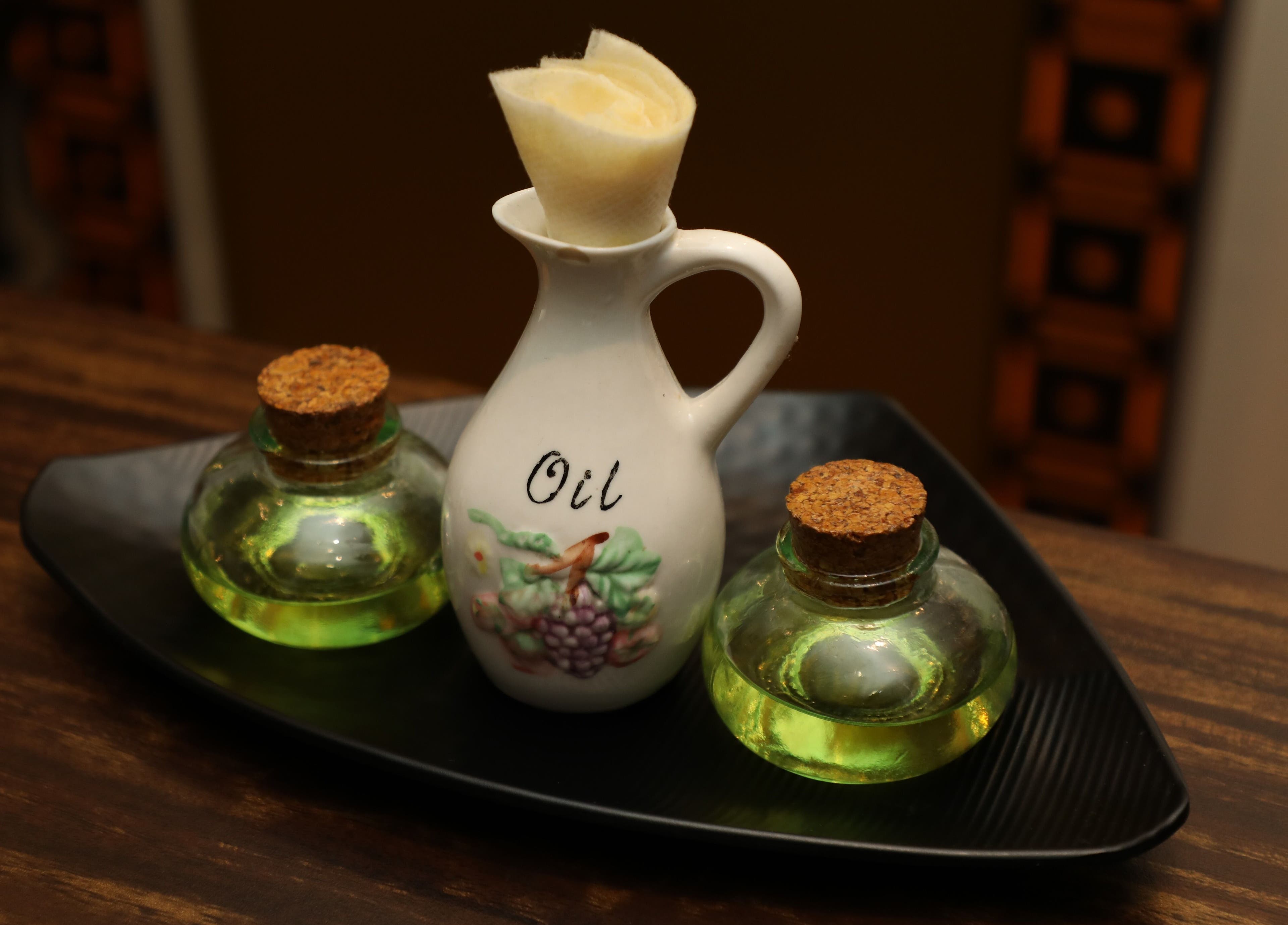 Aromatic oils on display at Hasta Spa Virugambakkam, Chennai, Tamil Nadu, IN.