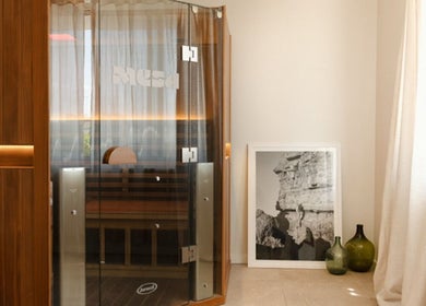 Elegant sauna at Mesa Health & Wellness Studio in Freshwater, AU. Perfect for relaxation and rejuvenation.