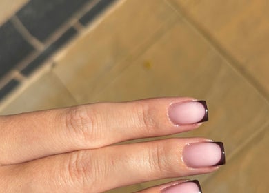 Stylish nails with dark tips at By Emily Elizabeth, Ripley, England, GB.