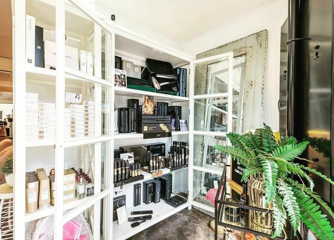 Stylish product shelves at Style Mecha, Thorneside, Queensland, AU, showcasing premium beauty products.